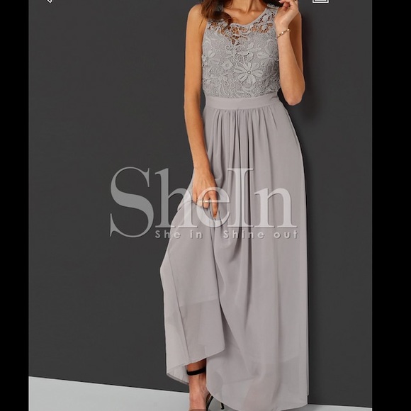 SOLD - Grey/lilac Crochet Chiffon Maxi Dress - Picture 1 of 4